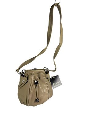 B.Makowsky Tan Leather Drawstring Crossbody Bag